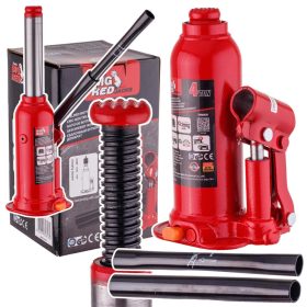   Cric hidraulic oscilant BIG RED pentru autoturisme, tip sticlă, capacitate de ridicare 4 tone (4000 kg), înălțime maximă de ridicare 363 mm, greutate proprie aprox. 2,9 kg, construcție compactă și portabilă din oțel