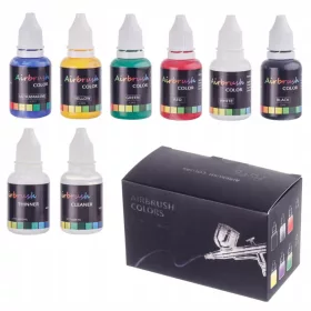   Set Vopsele Acrilice Aerograf 6 Culori cu Diluant și Curățitor