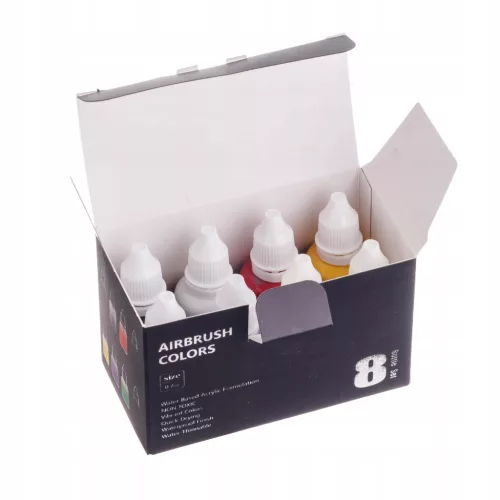 Set Vopsele Acrilice Aerograf 6 Culori cu Diluant și Curățitor