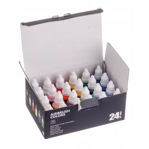 Set Vopsele Acrilice Aerograf, 24 Culori x 20ml, Uscare Rapidă
