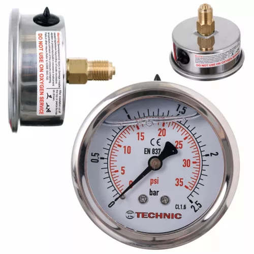 Manometru cu glicerină TC Technic 63mm, 0-6 Bar, conexiune 1/4"