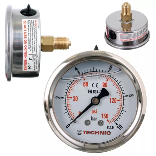 Manometru Glicerină TC Technic, 63mm, 10 Bari, 1/4" Spate
