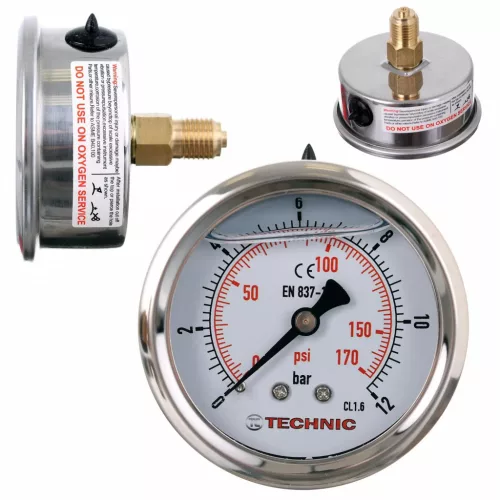 Manometru cu Glicerină TC Technic, 63mm, 0-300 Bari, Conexiune 1/4"
