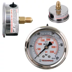   Manometru cu Glicerină TC Technic 63mm, 0-250 bar, 1/4" Conexiune Posterior