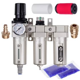  Stație de pregătire a aerului de precizie cu 3 filtre de vopsire – 5 µm, 0,3 µm, 0,01 µm, cu racord filetat 1/2", cuple rapide (bloc de pregătire aer)