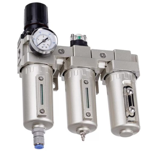 Stație de pregătire a aerului de precizie cu 3 filtre de vopsire – 5 µm, 0,3 µm, 0,01 µm, cu racord filetat 1/2", cuple rapide (bloc de pregătire aer)