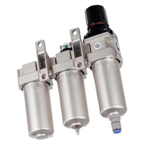 Stație de pregătire a aerului de precizie cu 3 filtre de vopsire – 5 µm, 0,3 µm, 0,01 µm, cu racord filetat 1/2", cuple rapide (bloc de pregătire aer)