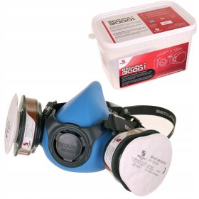   Mască de Protecție Respiratorie SECURA 3000 pentru Vopsire și Șlefuire - Valvă Inhalare dublă, Conector baionetă, Filtru textil monobloc