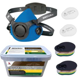   Semimască de Protecție Antitoxică Secura 3000 ADR cu Filtru SECAIR 2000.02 P3 R, Design cu Dublu Filtru, Cadru Polipropilenă