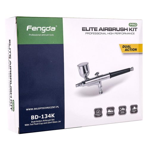 Set Aerograf FENGDA BD-134K, 3 Duze (0.2, 0.3, 0.5 mm), Acțiune Dublă