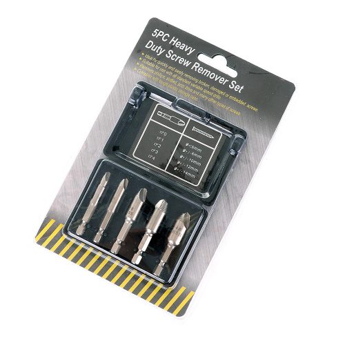 Set Extractoare Șuruburi Rupte, 5 Dimensiuni HSS, Mandrină HEX 1/4"