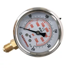   Manometru de Presiune 0-250 Bar, Racord Inferior 1/4", cu Glicerină