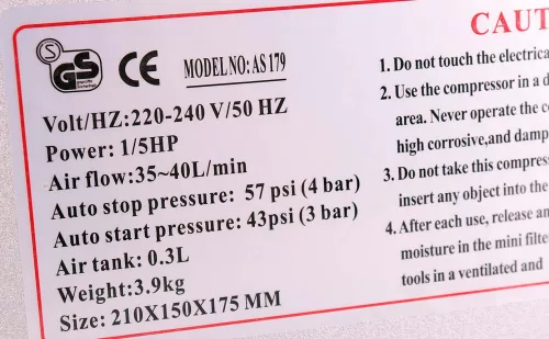 Compresor Aerograf AS-179 Dublu cu Regulator, Rezervor 0.3L, 35-40L/min