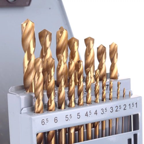 Set burghie HSS cu acoperire TiN, metal, 1-10mm, 19 piese