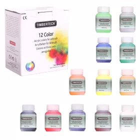   Set Vopsea Acrilică Timbertech 12 Culori pentru Aerograf, 30 ml