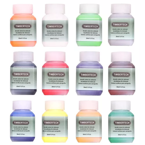 Set Vopsea Acrilică Timbertech 12 Culori pentru Aerograf, 30 ml