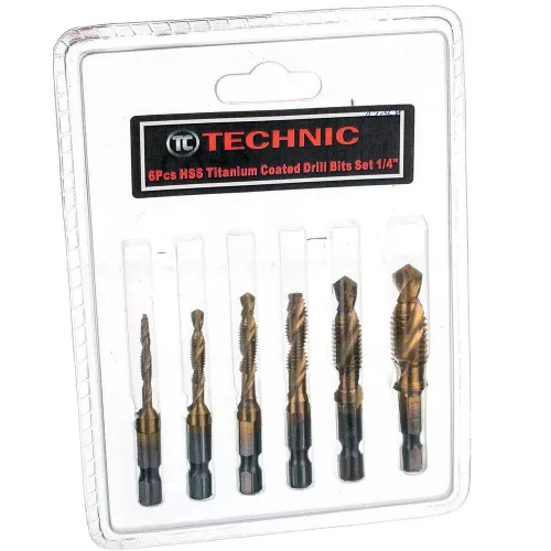 Set Burghie și Fileteze HSS cu Acoperire Titan, M3-M10, 6 Piese, Coadă Hexagonală