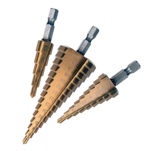 Set Burghie Conice în Trepte 4-32mm, Oțel Rapid cu Titan, 3 piese