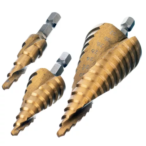 Set Burghie Conice Etajate, HSS cu Strat de Titan, 4-32 mm, 3 Piese