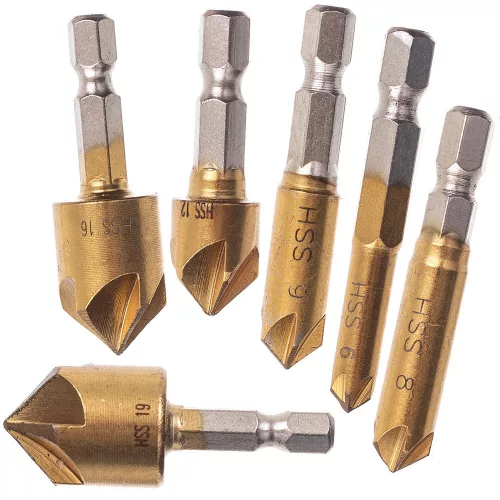 Set Burghie Frezare Conice 6-19mm, 6 Piese, Oțel Rapid, Acoperire Nitrură de Titan