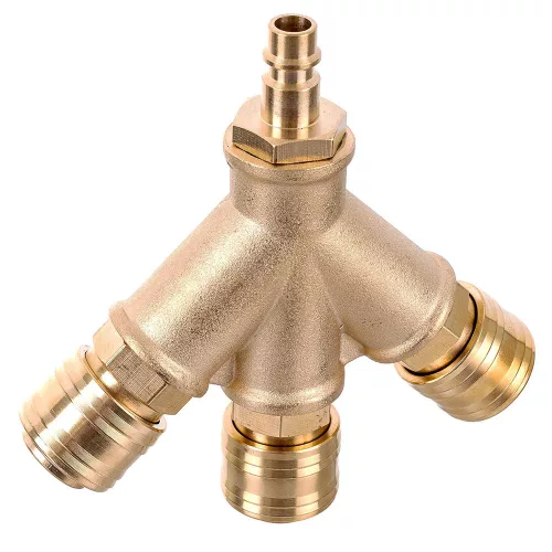 Distribuitor Pneumatic din Alamă, cu 3 Prize Rapide și 1 Fișă Standard