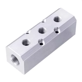   Bloc Distribuitor Aer Pneumatic Aluminiu 2 Intrări 1/2", 3 Ieșiri 1/4"