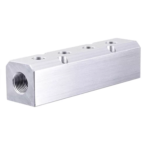 Distribuitor pneumatic aluminiu 2x 1/2" intrare, 4x 1/4" ieșire