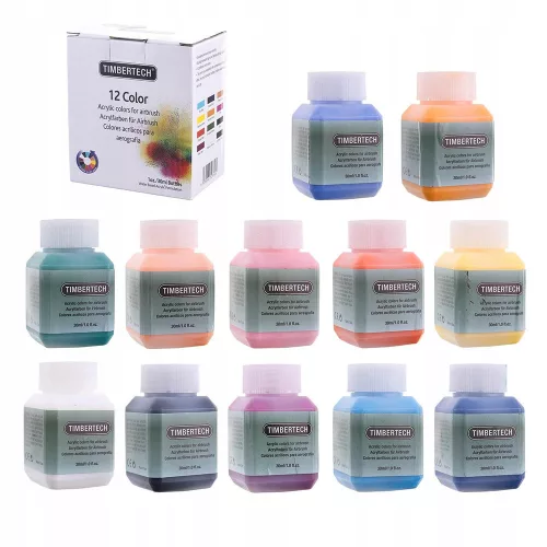 Set Vopsea Acrilică Timbertech pentru Aerograf, 12 Culori x 30ml
