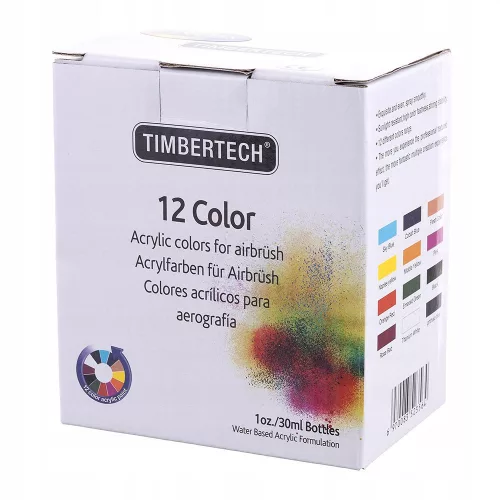 Set Vopsea Acrilică Timbertech pentru Aerograf, 12 Culori x 30ml