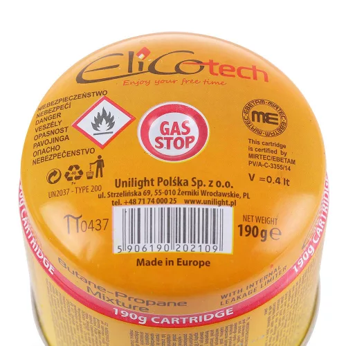Cartuș Butan Universal ELICO CAMP 190g cu Sistem OPRIRE GAZ