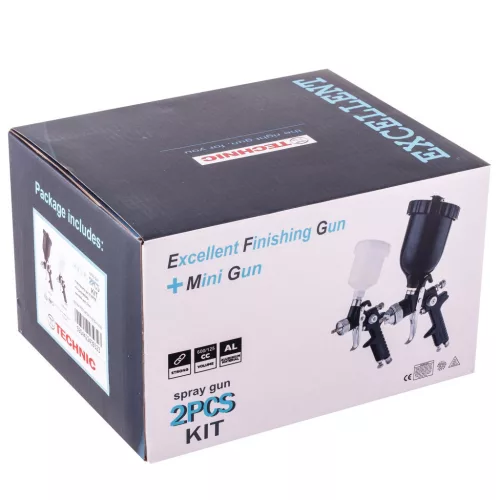 Set Pistol de Vopsit TC TECHNIC HVLP, 3 Duze (0.8, 1.4, 1.7 mm), Rezervoare 125/600ml