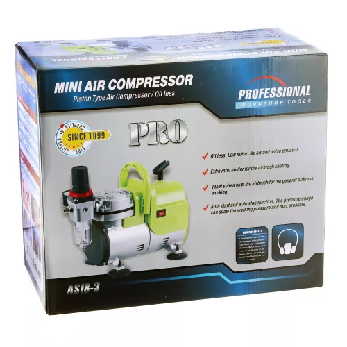 Compresor Aerograf AS18-3 Fără Ulei, 1/6 CP, Duze 0.2-1.0mm