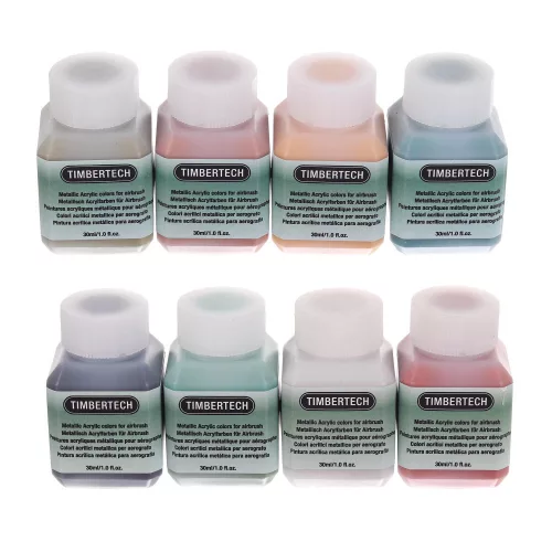 Kit Vopsea Acrilică Metalizată Timbertech pentru Aerograf, 8 Culori x 30ml