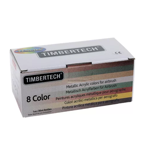 Kit Vopsea Acrilică Metalizată Timbertech pentru Aerograf, 8 Culori x 30ml