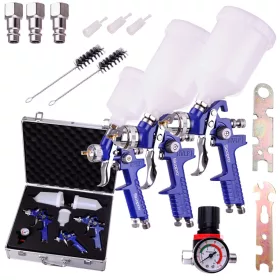   Set Pistoale de Vopsit HVLP SICOPRO AL827-2000P, 3 Pistoale, Valiză Aluminiu