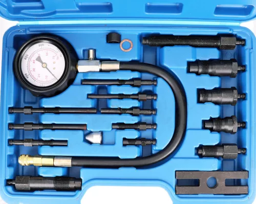 Set Compresor și Manometru Motoare Diesel, 17 Piese, 0-70 Bar, Furtun 450mm