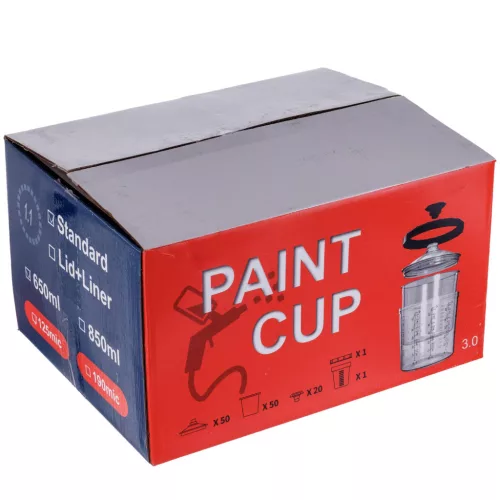 Set 50 Pahare Amestec Vopsea de Unică Folosință, 650 ml cu Filtre 125 μm