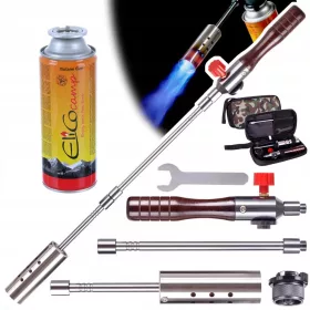   Arzător pe Gaz Demontabil cu Mâner din Lemn, Husă + Cartuș 220g și Adaptor 7/16"