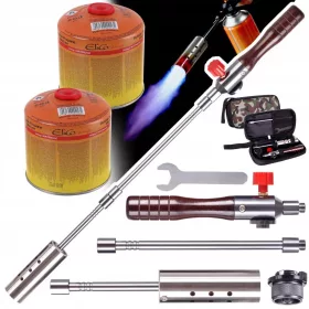   Set Arzător pe Gaz Demontabil cu Mâner din Lemn, Husă + 2 Cartușe Gaz EliCo 500g