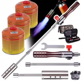   Set Arzător Gaz Demontabil cu Mâner Lemn și 3 Cartușe EliCo 500g