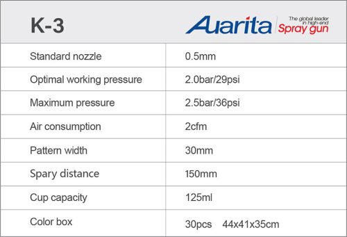 Pistol de Vopsit AUARITA MINI K-3 0,5mm, Rezervor Metalic Lateral
