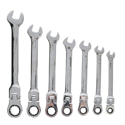 Set chei inelare cu cliquet articulate, 7 piese, 8-19 mm, Cr-V
