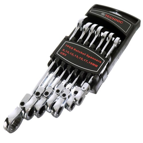 Set chei inelare cu cliquet articulate, 7 piese, 8-19 mm, Cr-V