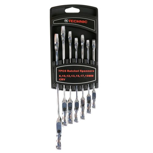 Set chei inelare cu cliquet articulate, 7 piese, 8-19 mm, Cr-V