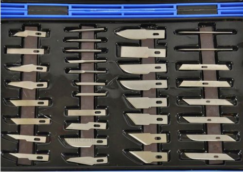 Set Cuțite de Modelare Precise Tehnicose BD-450, 52 piese, cu Mânere Metalice, Piatră de Slefuire și Lipici