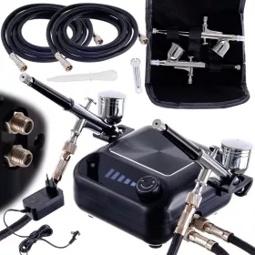   Set Compresor Airbrush cu Două Aerografe și Funcție Auto Start-Stop