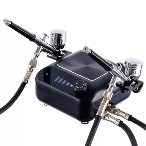 Set Compresor Airbrush cu Două Aerografe și Funcție Auto Start-Stop