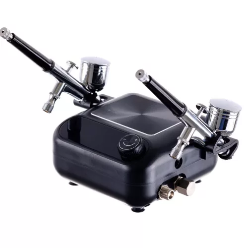 Set Compresor Airbrush cu Două Aerografe și Funcție Auto Start-Stop