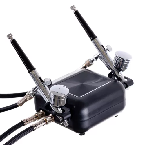 Set Compresor Airbrush cu Două Aerografe și Funcție Auto Start-Stop