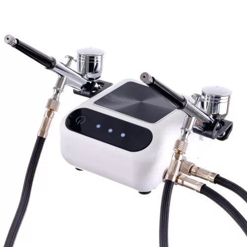 Compresor Aerograf HS-A10K Dual, Automat, cu 2 Aerografe 0.3mm